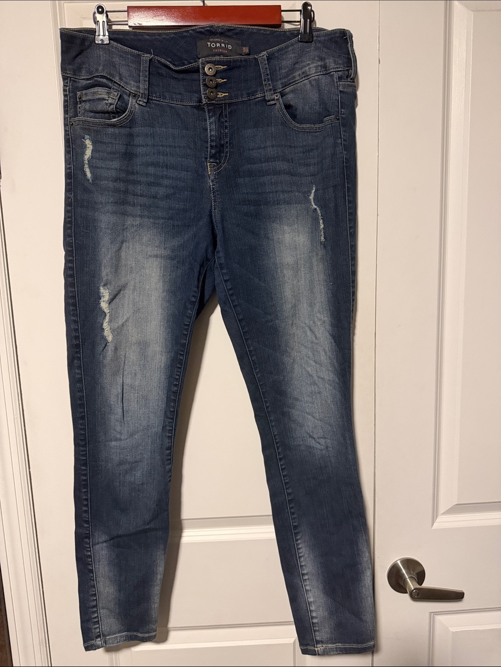 torrid begging Medium Blue Distressed Skinny Jeans